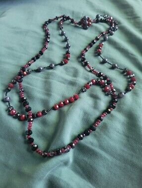 "Moonlit Vampire" Artisan Handmade Ruby Black Spinel Larvikite 2-Strand Necklace